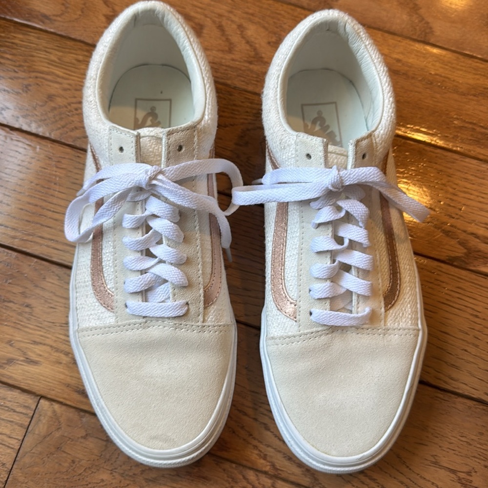 Vans Women's Old Skool Cream Sneaker with Rose Gold Stripe - Picture 4 of 13